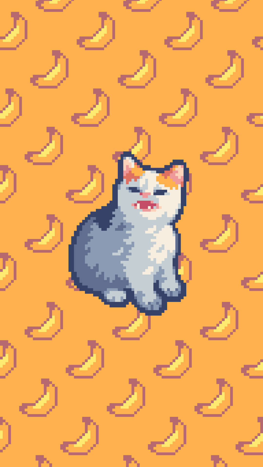 Gattoe Banana: Pixel Art Estetico In Alta Definizione Sfondo
