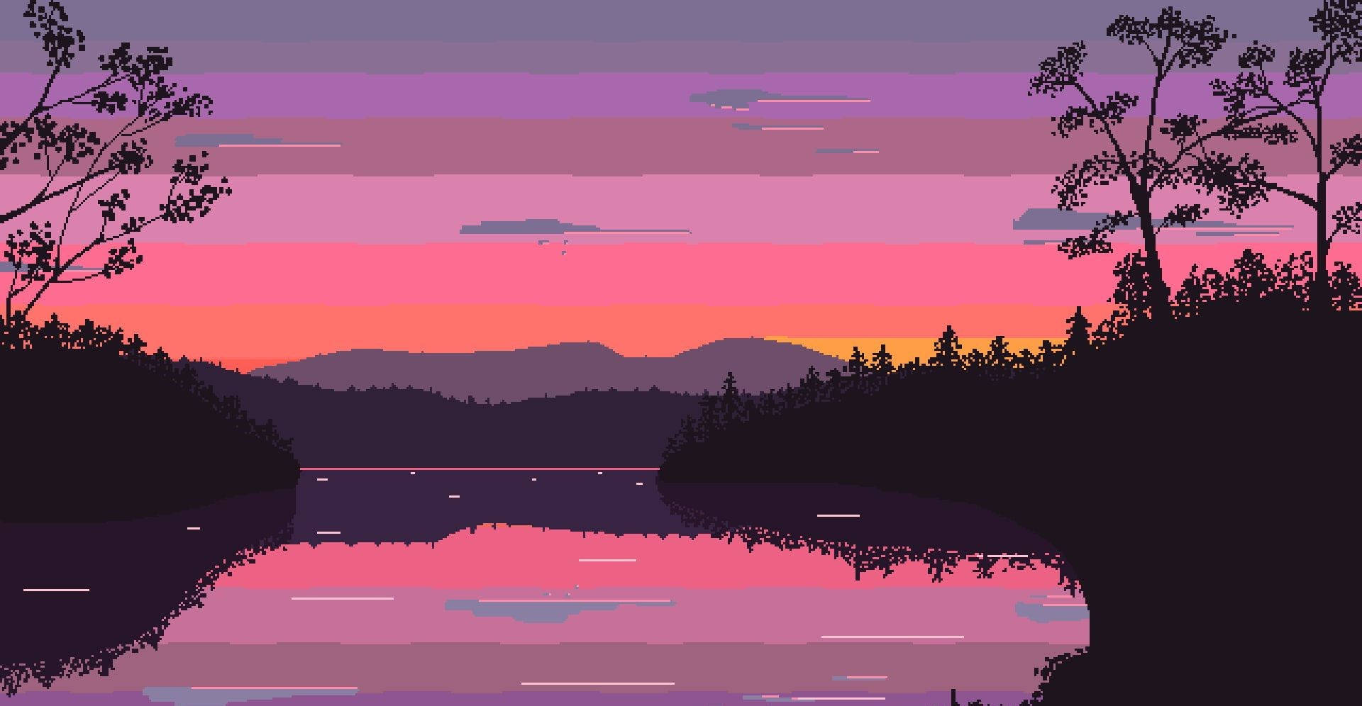 Lagoy Montaña Estética De Arte Pixelado En Alta Definición. Fondo de pantalla