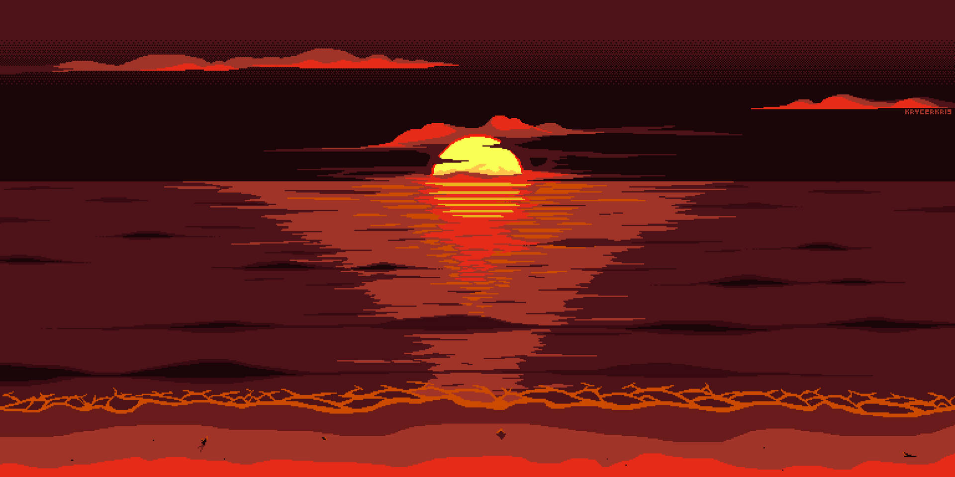 Aesthetic Pixel Art Of A Beach Sunset Wallpaper