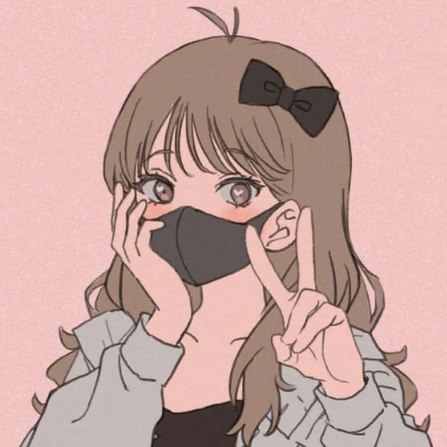 A Girl With A Face Mask And Bow Wallpaper