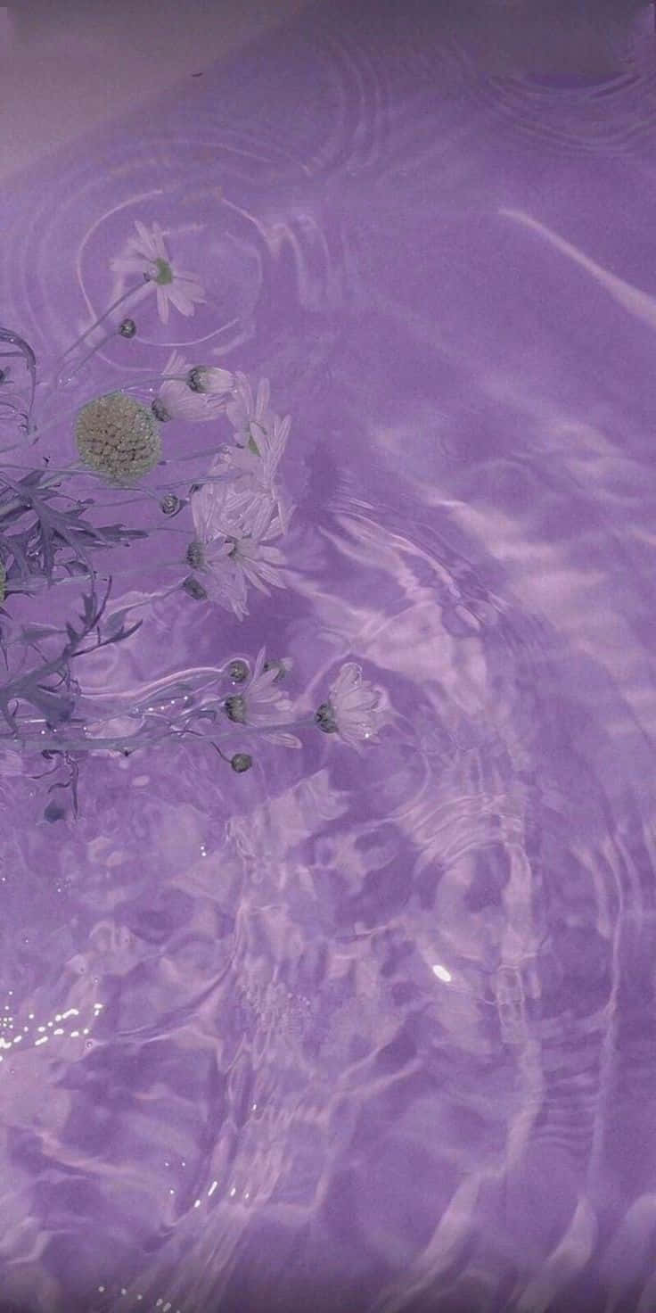 Aesthetic Purple Water With Flowers Background