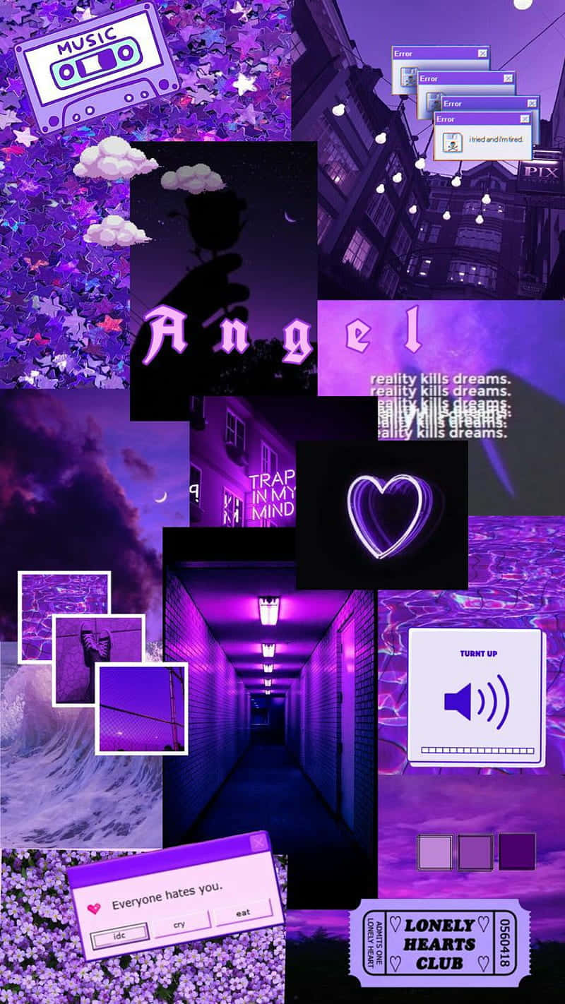 Aesthetic Purple Angel Collage Background