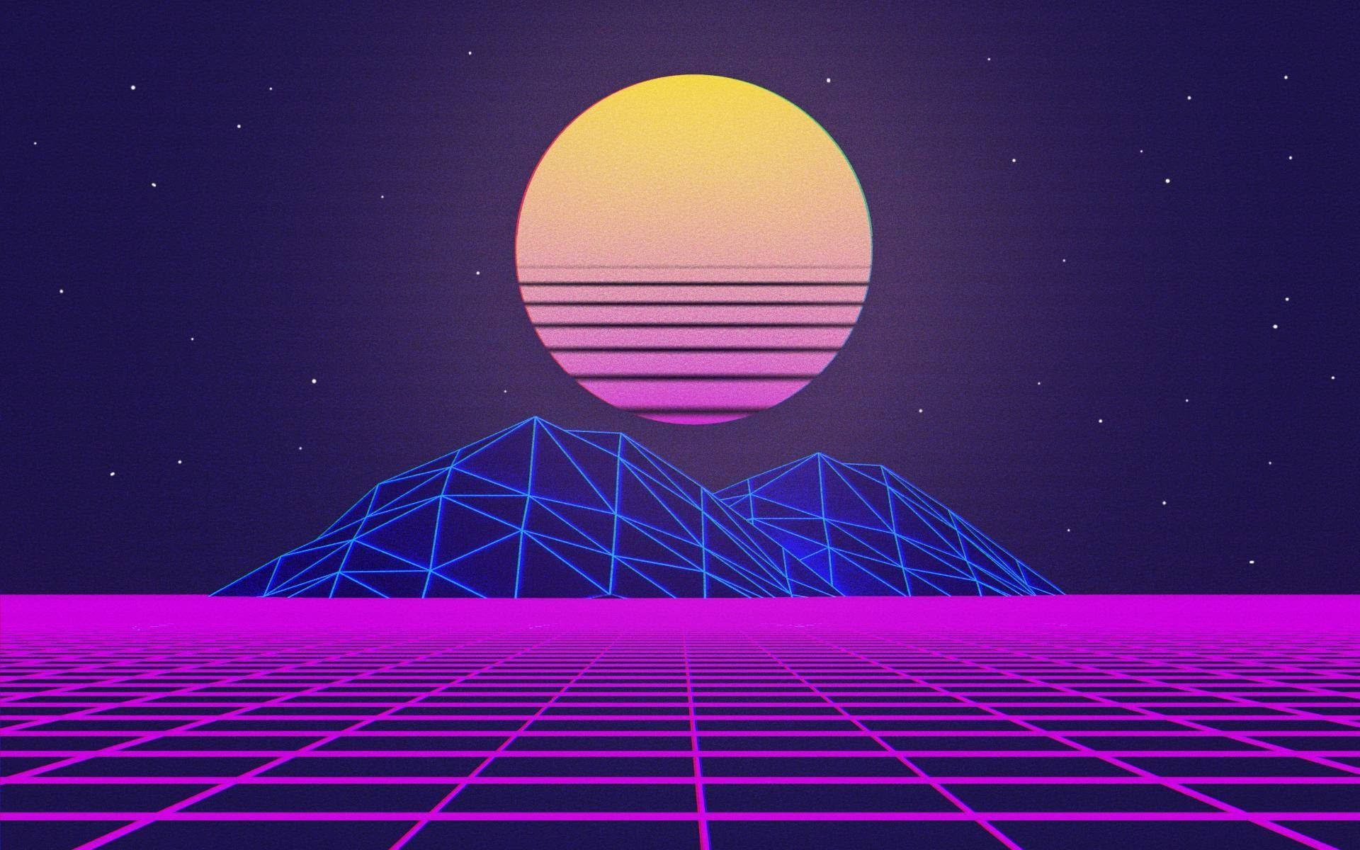 Aesthetic Purple Neon Computer Featuring Grid View Wallpaper