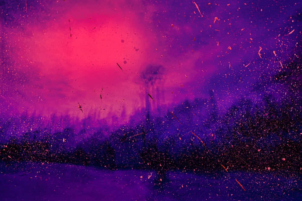 a purple sky with a purple sky and trees