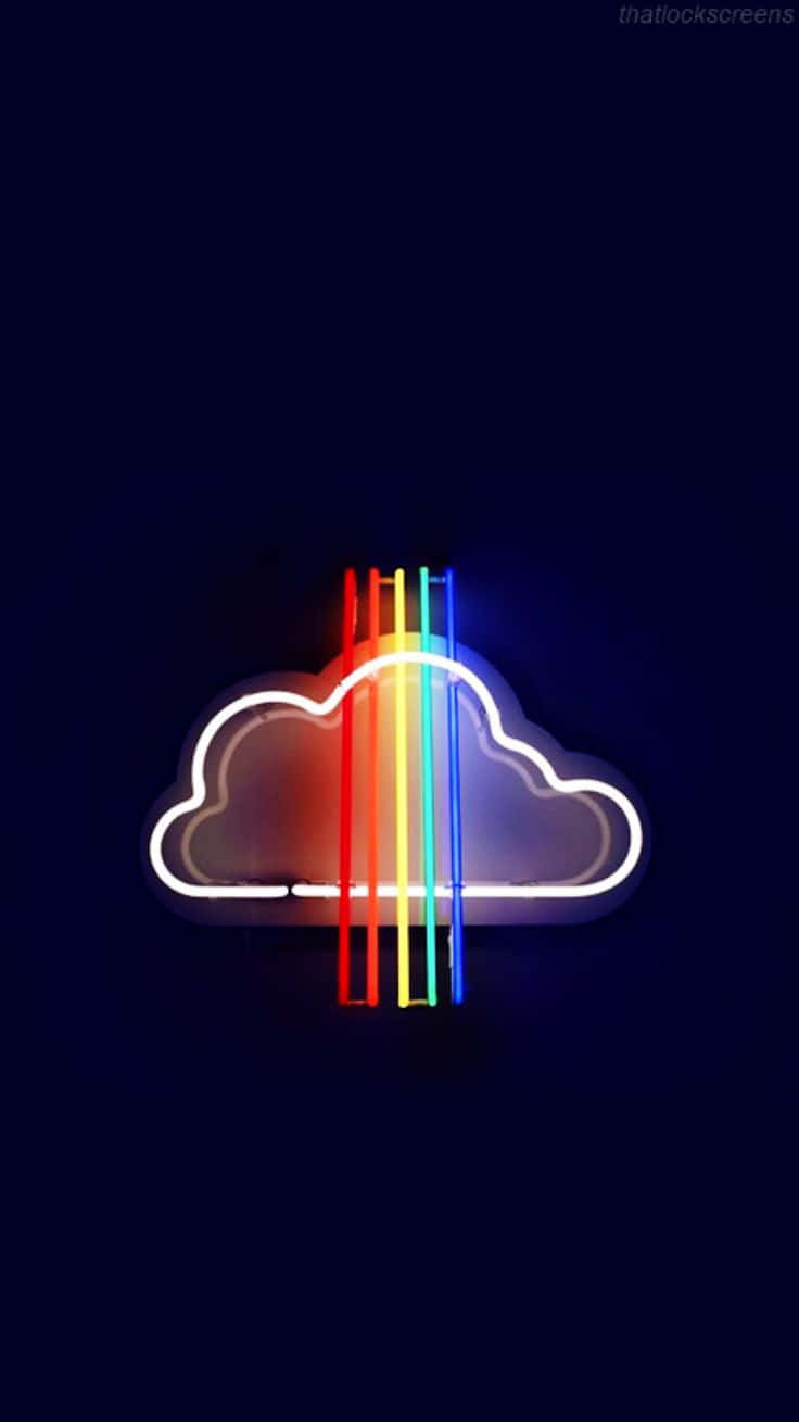 Eineneonfarbene Wolke Mit Regenbogenfarbenen Lichtern Wallpaper