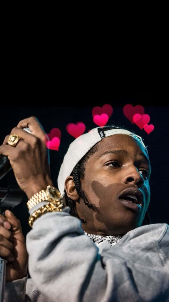 Asap Rocky With Hearts Aesthetic Rapper Wallpaper