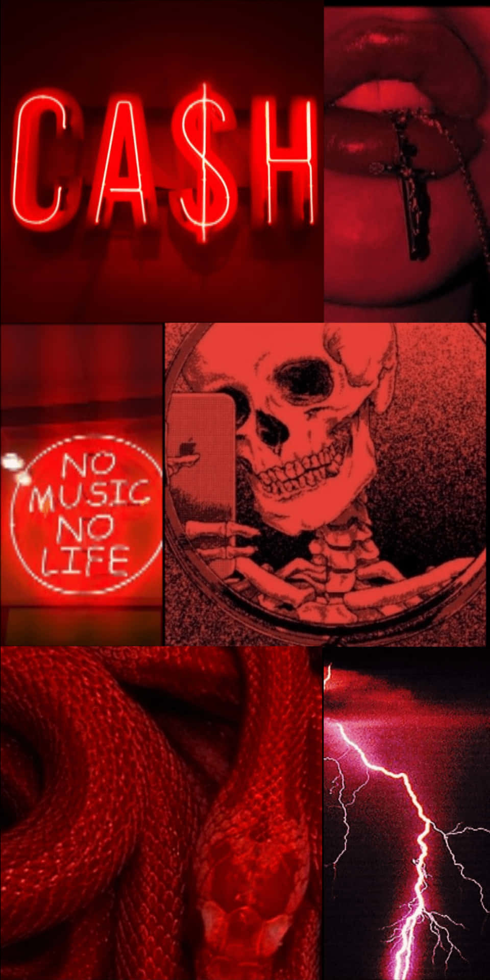 Collagedi Griglia In Neon Su Uno Sfondo Rosso Estetico.