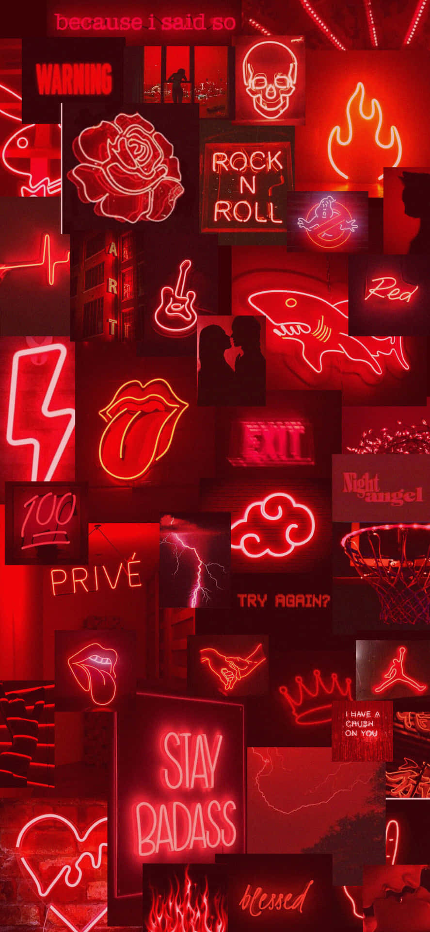Download Neon Signs Collage Aesthetic Red Background 