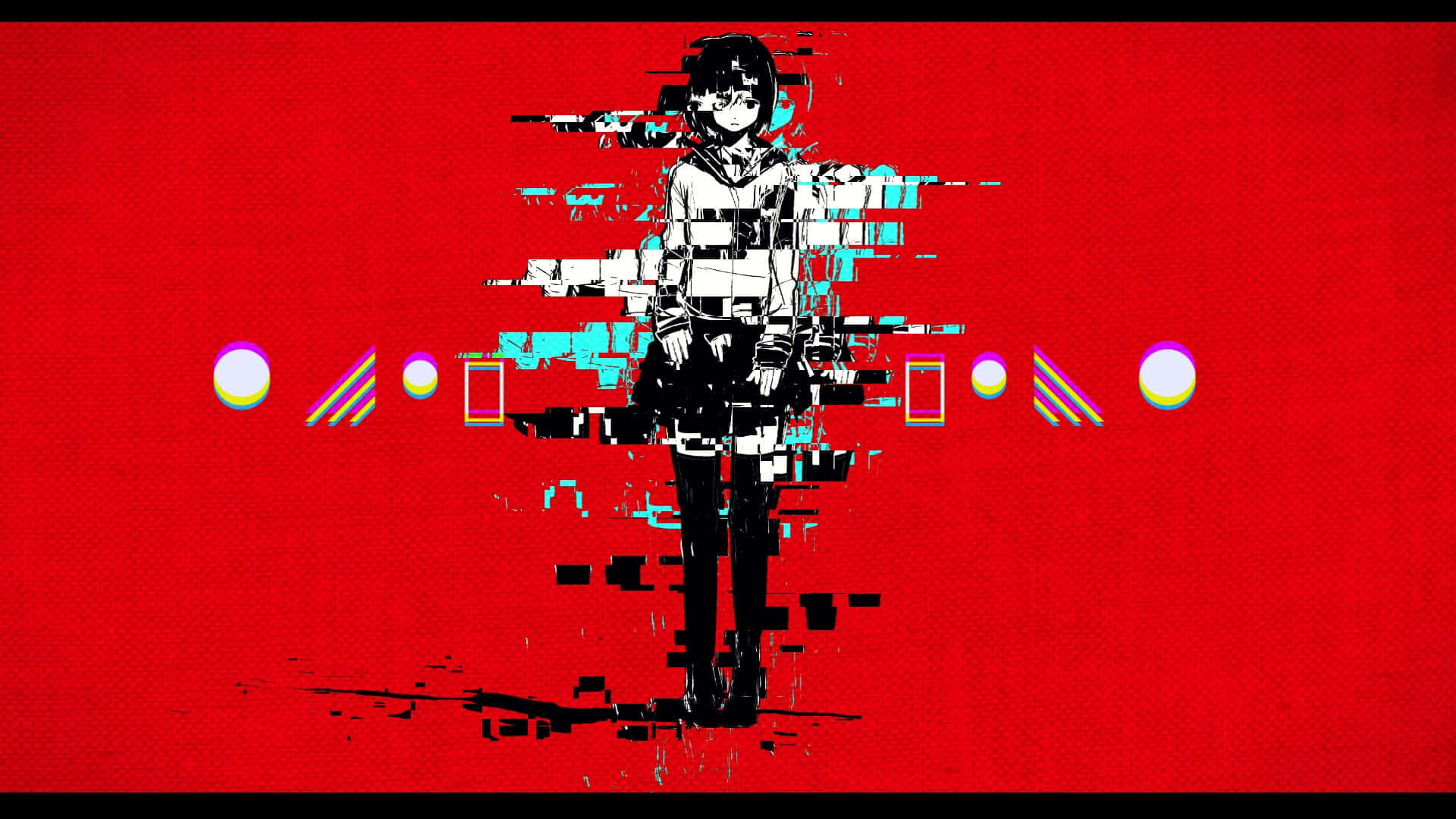 Glitch Anime Girl Aesthetic Red Background