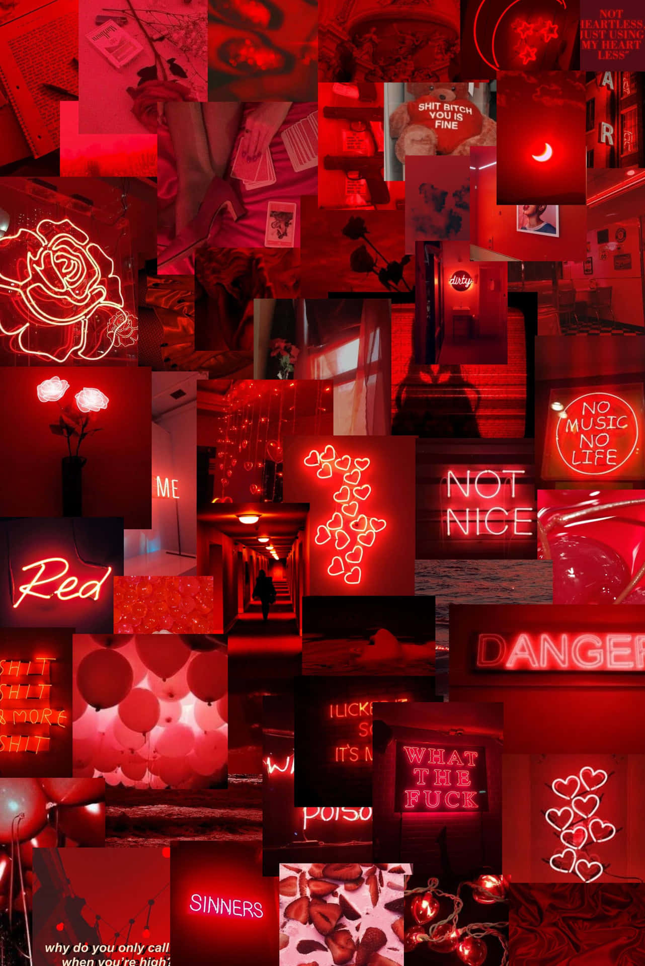 Red Neon Lights Collage Aesthetic Red Background