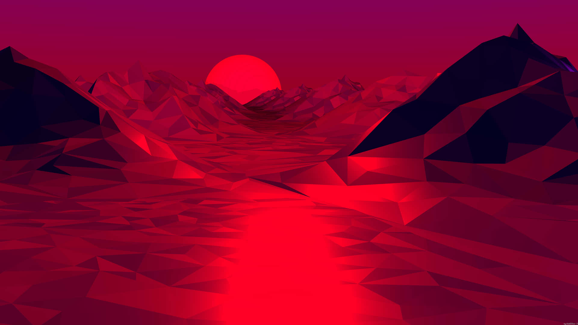 Mountains Polygon Art Aesthetic Red Background