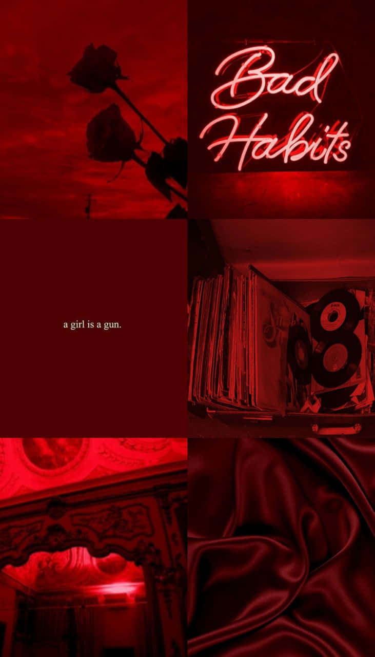Six Grid Collage Aesthetic Red Background