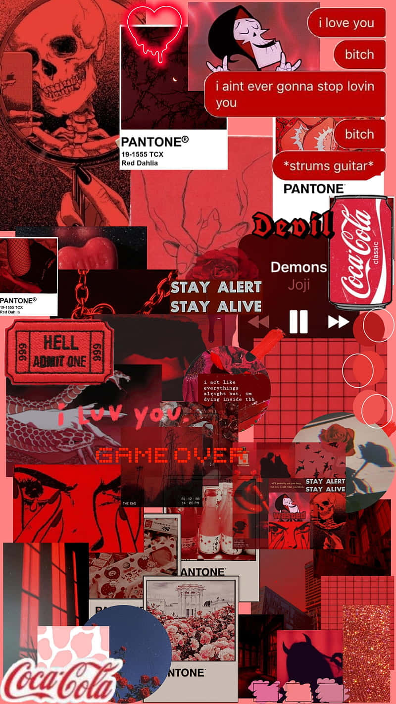Grungeemo Collage Ästhetik Roter Hintergrund