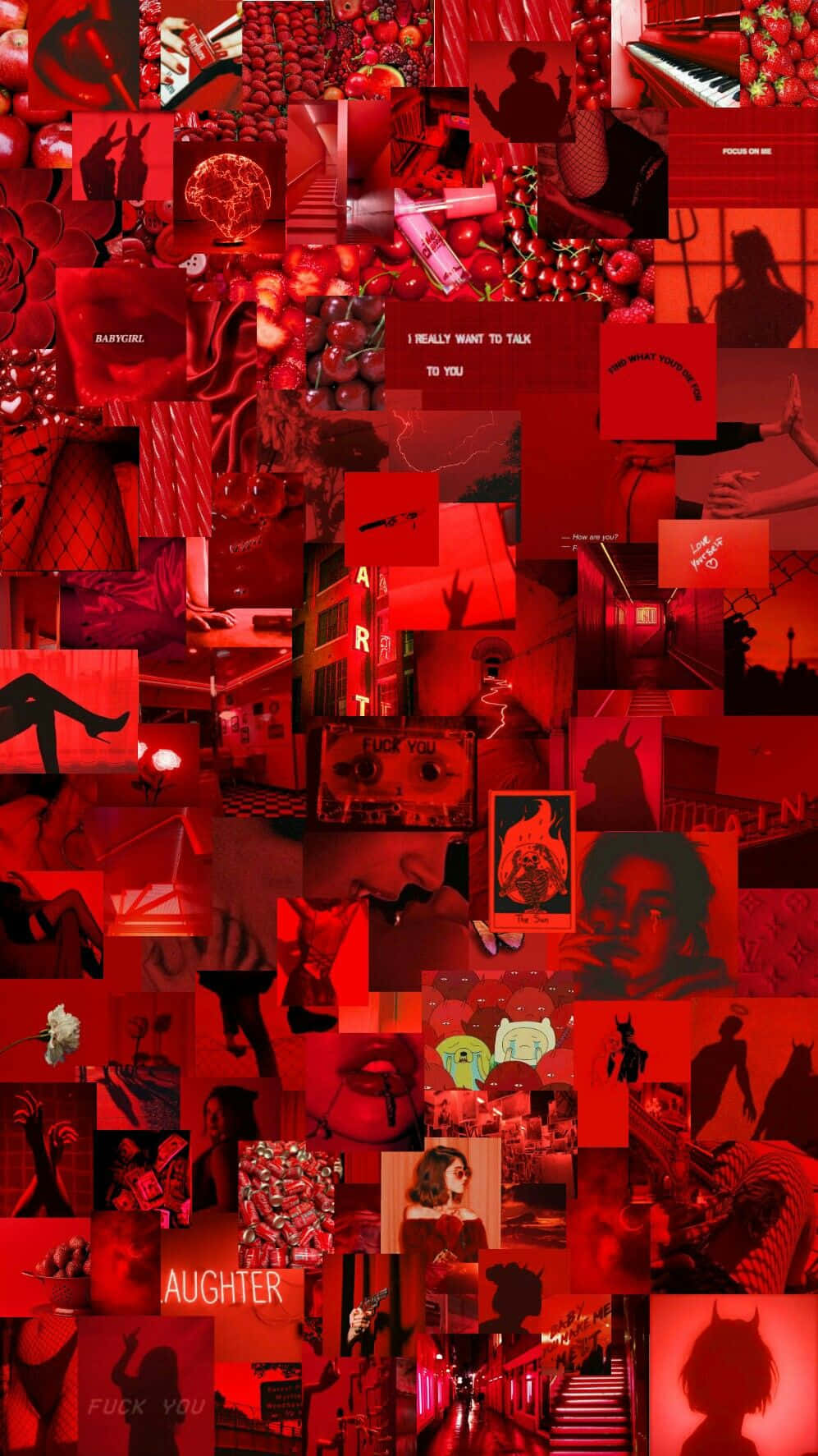 Collagedi Ragazza Demoniaca Su Sfondo Rosso Estetico.
