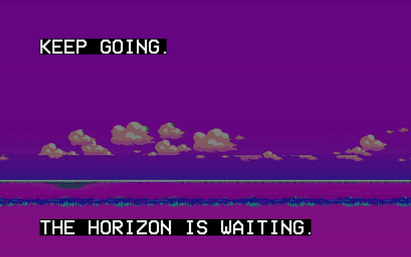 A Purple Screen With The Words Keep Going The Horizon Is Waiting Wallpaper
