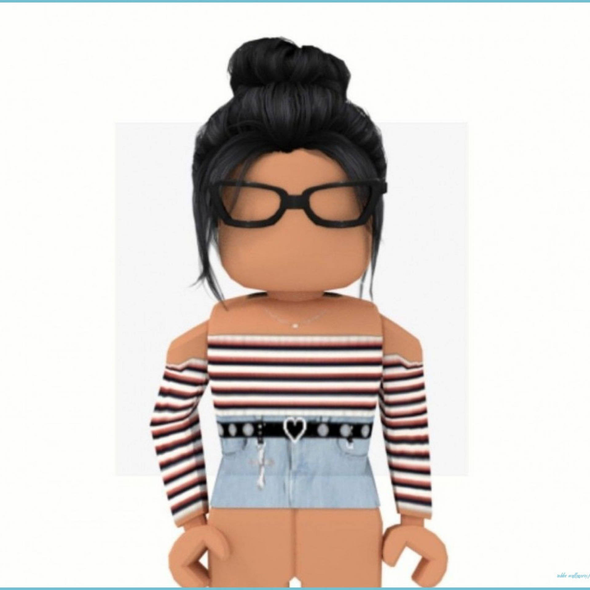 Aesthetic Roblox Girl Off-shoulder Striped Top Wallpaper