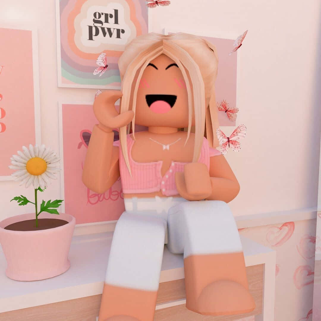 Cute and aesthetic Roblox girl having fun with her friends