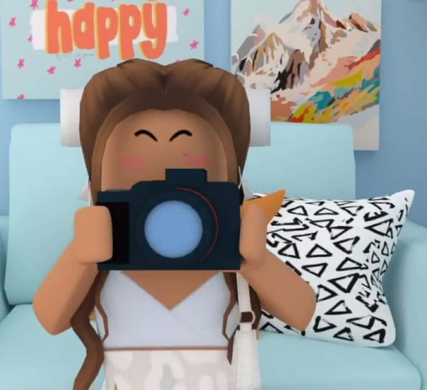 A beautiful aesthetic Roblox girl smile in amazing detail