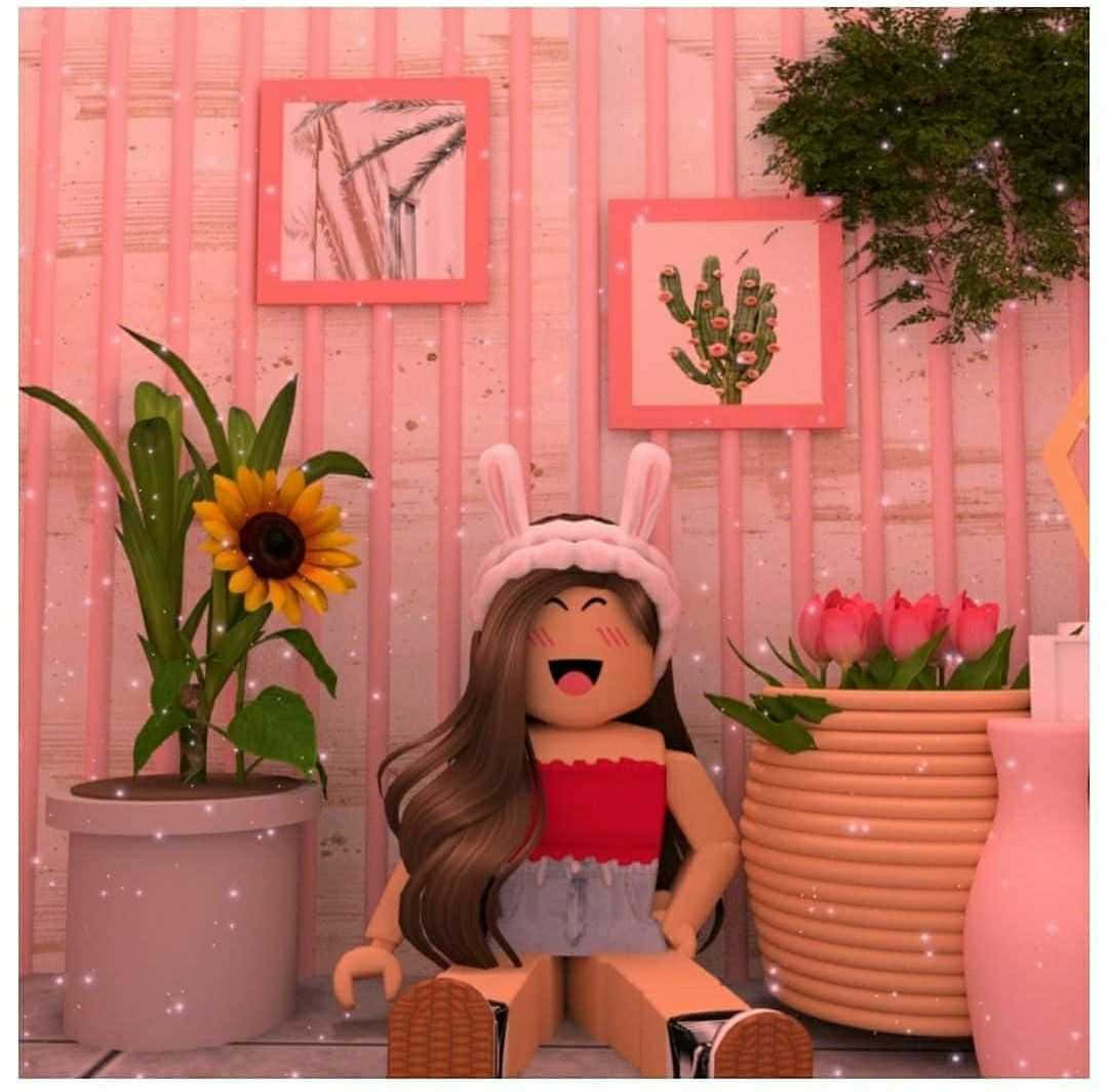 A Girl Is Sitting On A Floor With Plants And Flowers