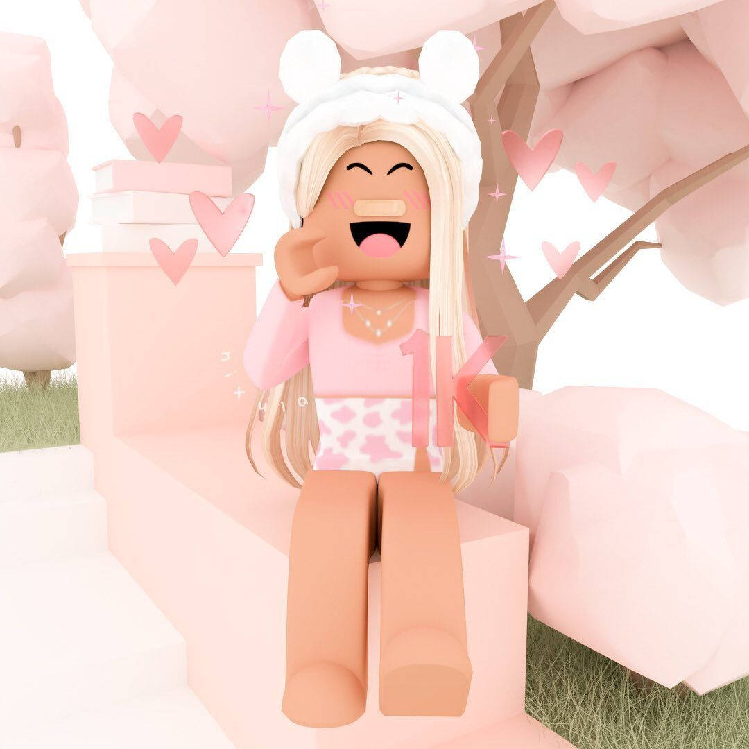 Aesthetic Roblox Girl Seated On Pink Bench