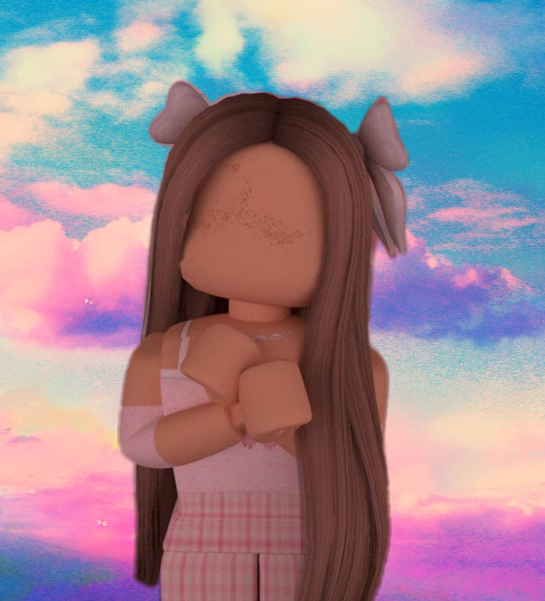 Aesthetic Roblox Girl With Pink Bows Wallpaper