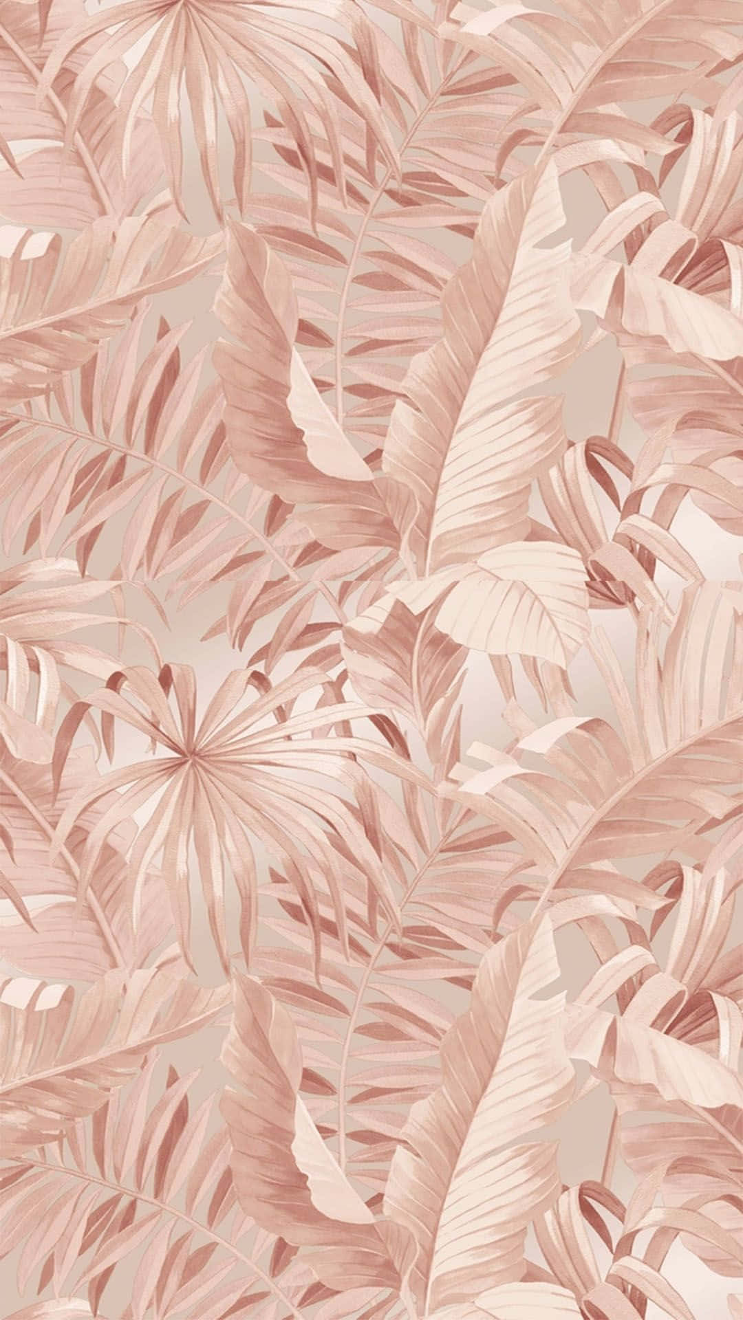 Et lyserødt og beige tropisk tapet med palmer