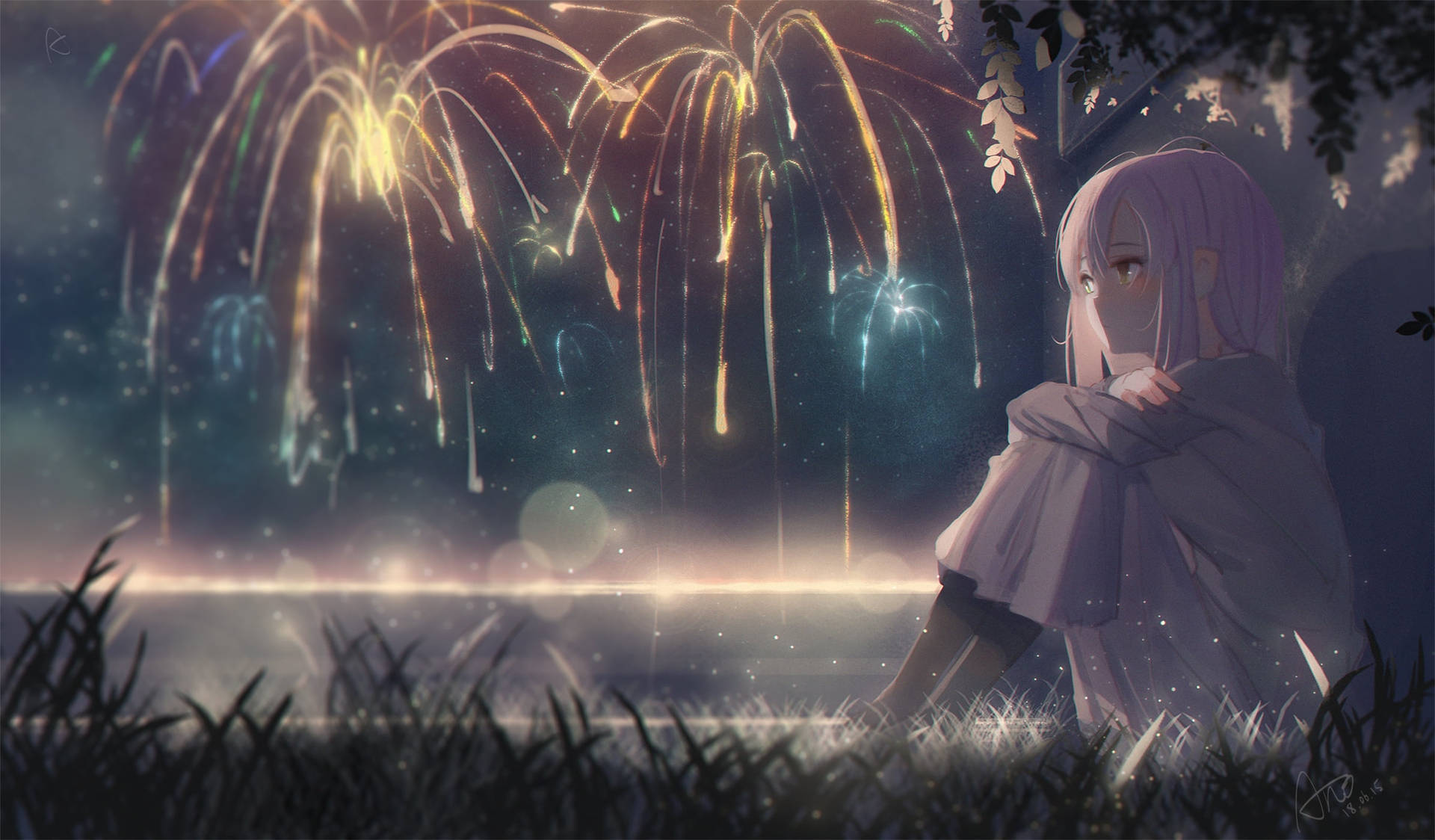 Aesthetic Sad Anime Girl Fireworks