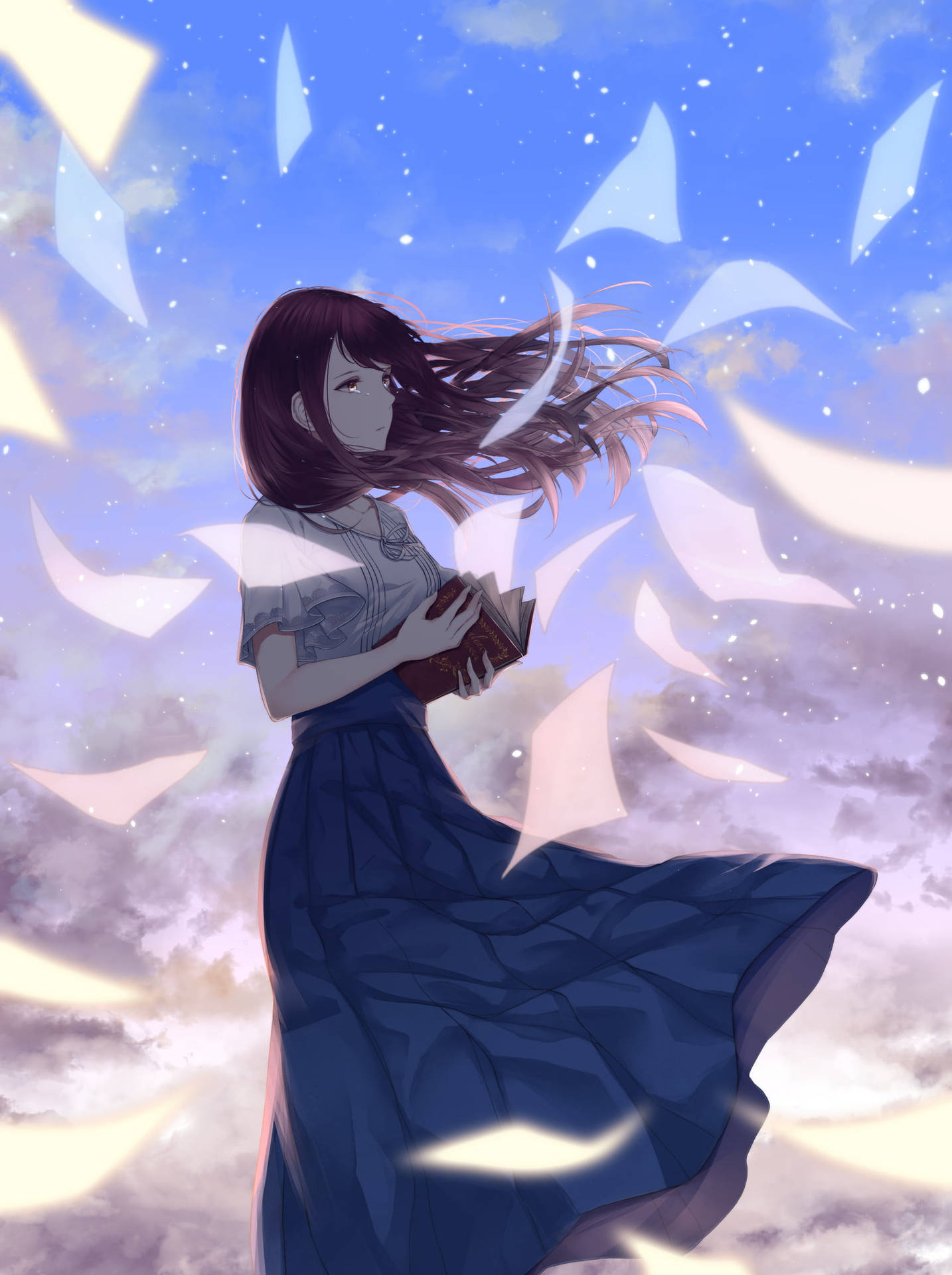 Aesthetic Sad Anime Girl Long Blue Skirt