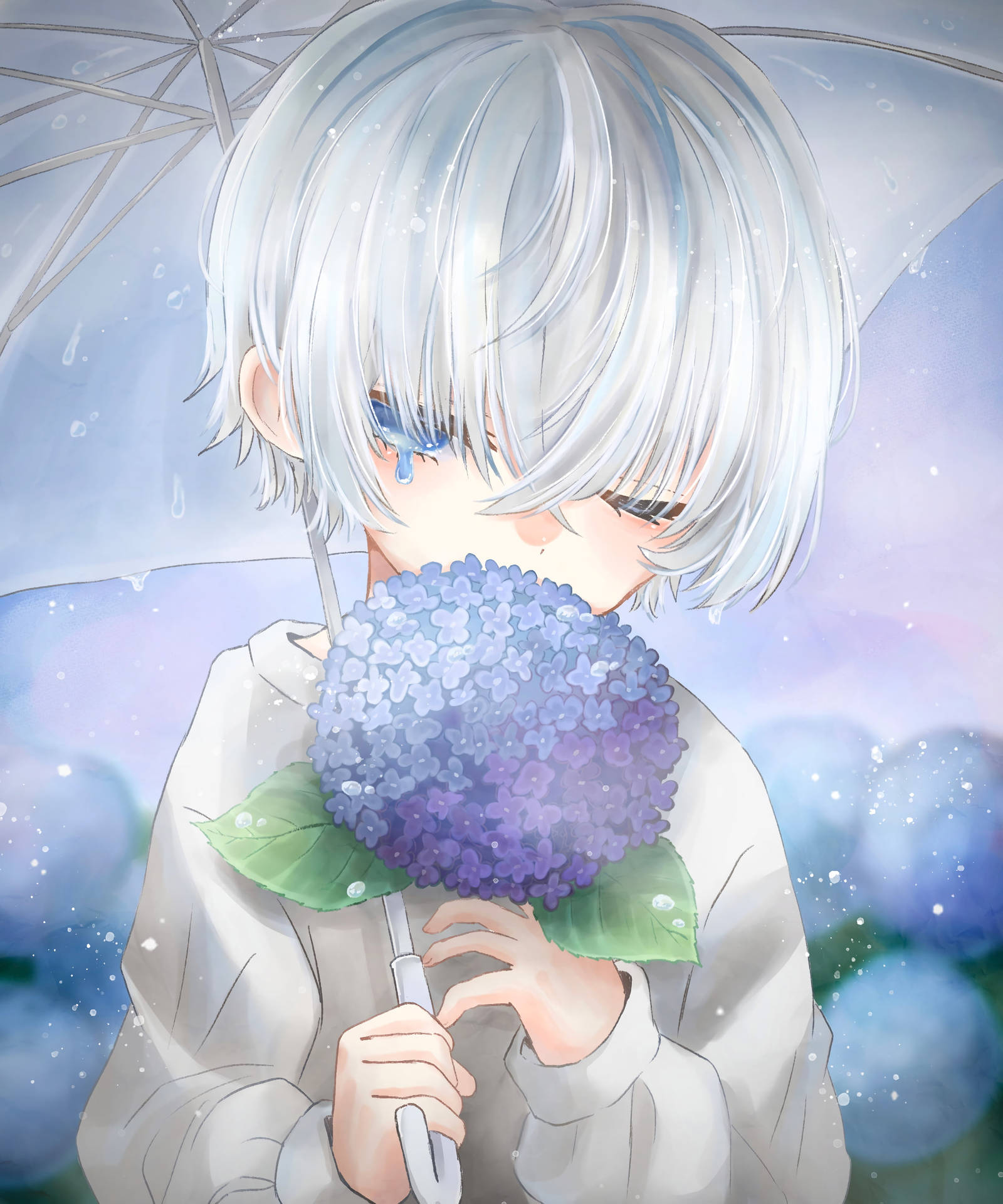 Æstetisk Sød Anime Pige Lilla Blomst Wallpaper