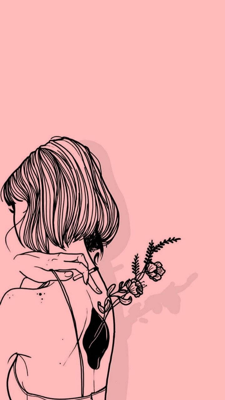Aesthetic Sad Girl Growing Flower On Back Wallpaper
