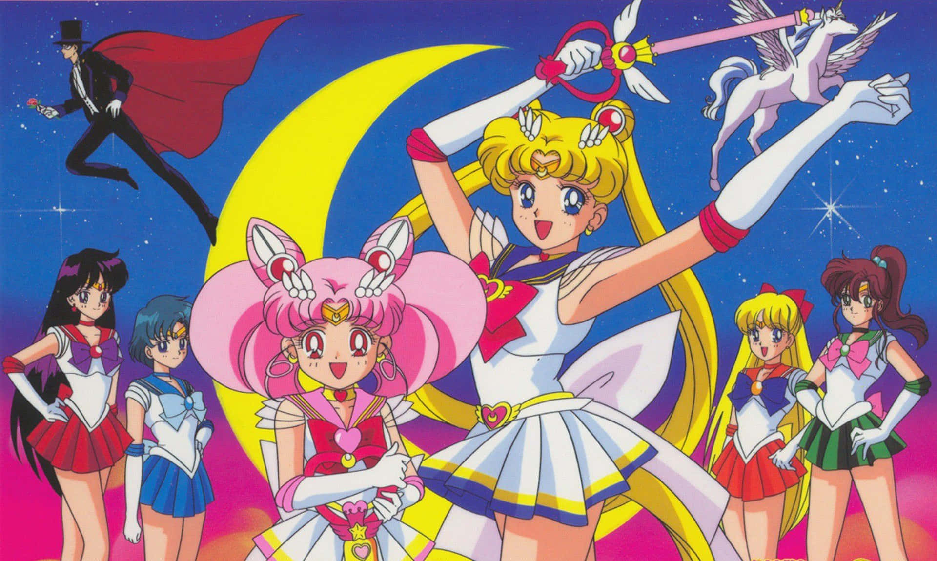 Æstetisk Sailor Moon med en Halvmånevand. Wallpaper