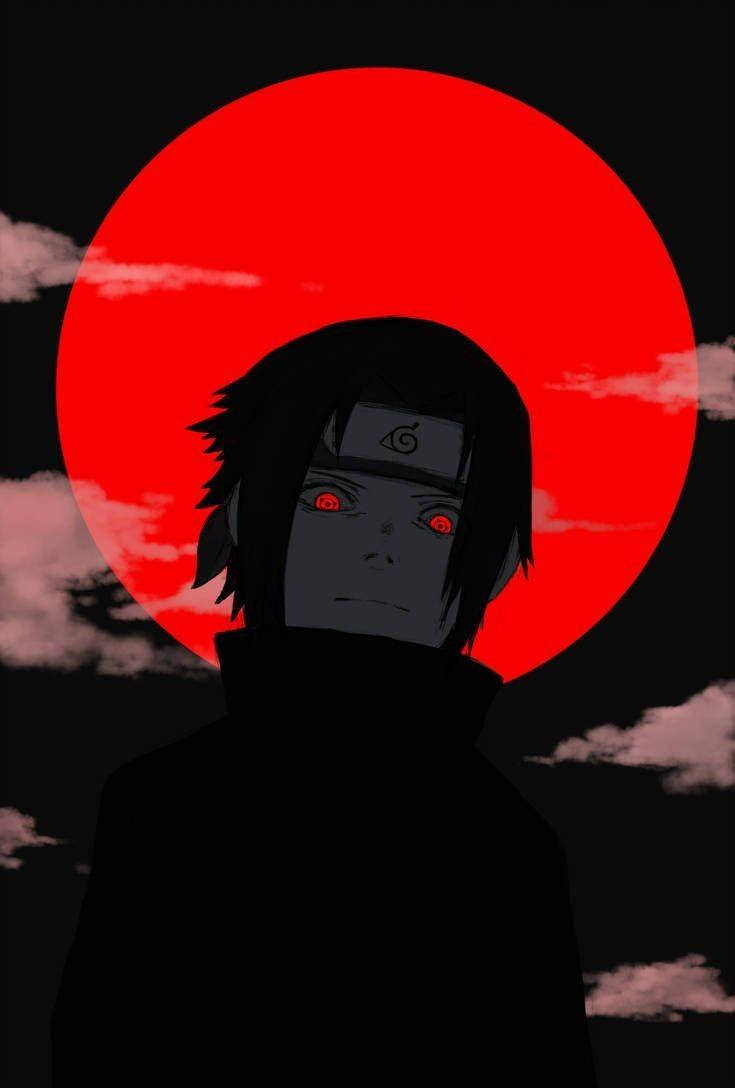 Aesthetic Sasuke Background With Red Moond Wallpaper
