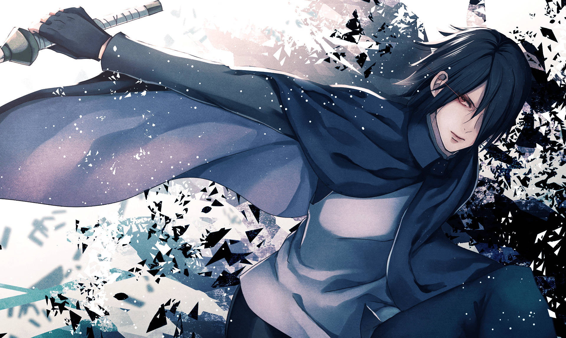 Aesthetic Sasuke In Dark Snowy Backdrop Wallpaper