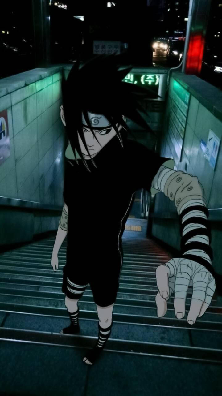 Aesthetic Sasuke On Subway Stairs Wallpaper