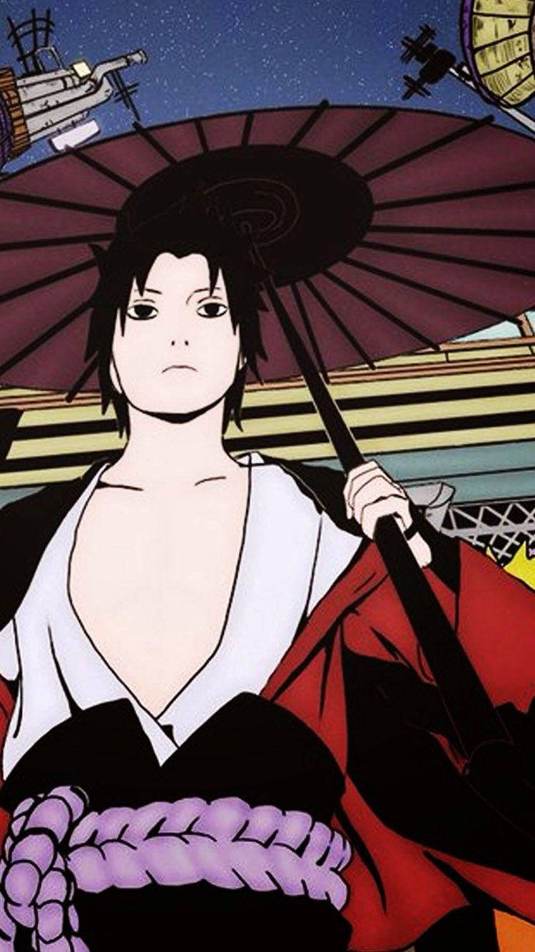 Aesthetic Sasuke With Kimono And Wagasa Wallpaper