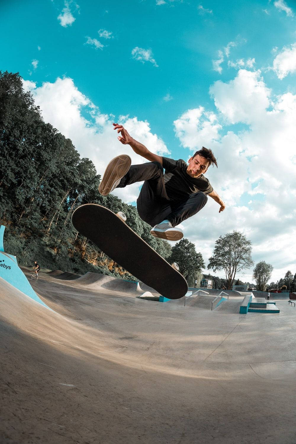 Aesthetic Skateboard Blue Sky Background