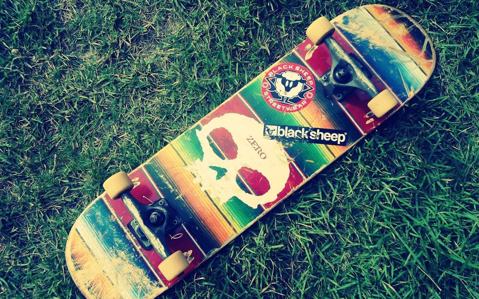 Aesthetic Skateboard On The Grass Background