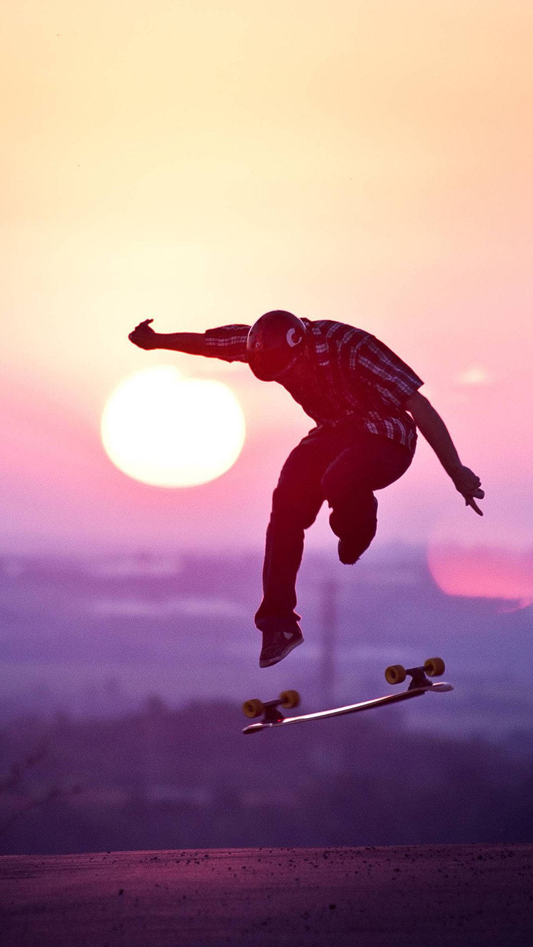 Aesthetic Skateboard Purple Sun Background