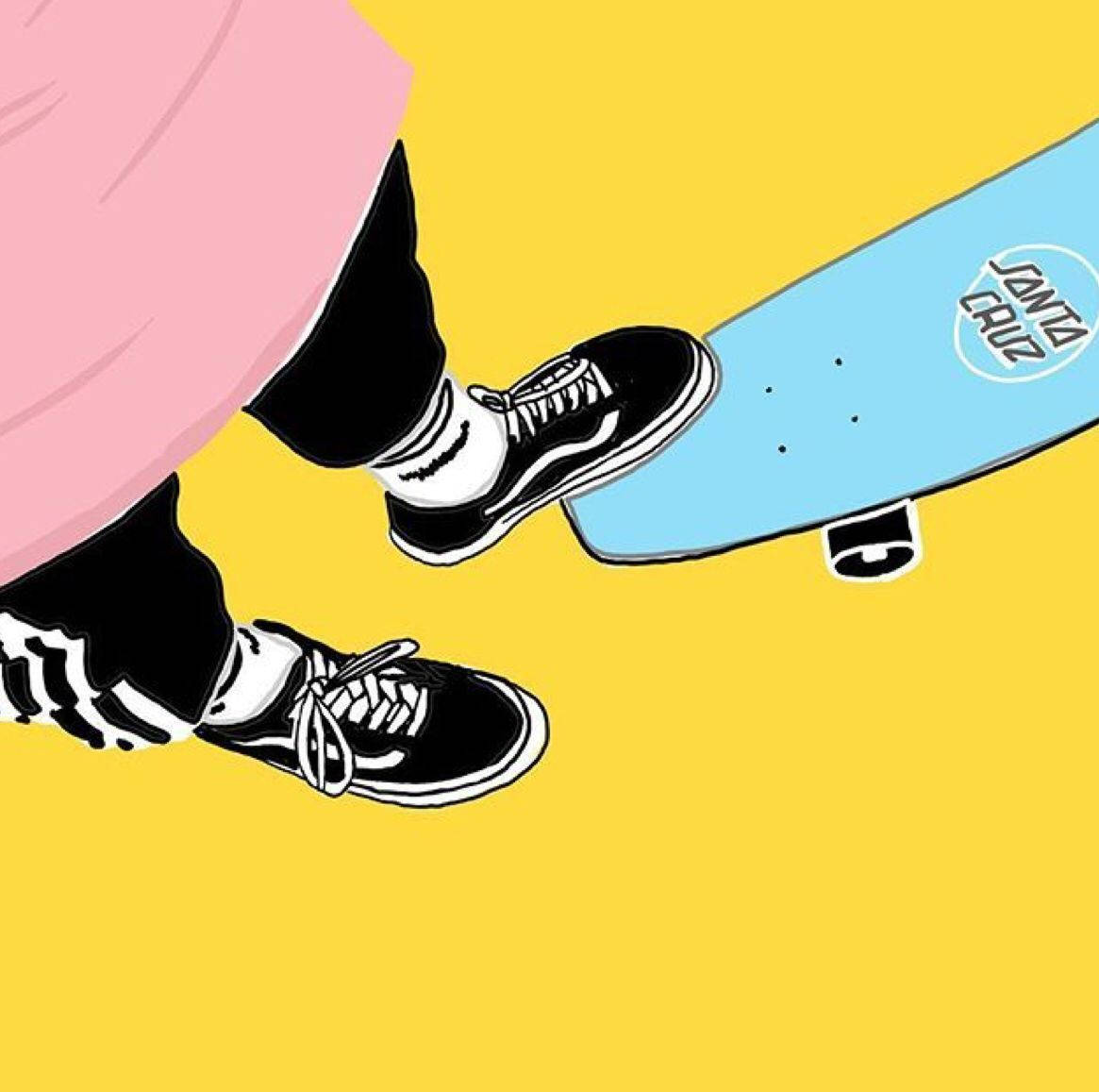 Aesthetic Skateboard Yellow Art Picture