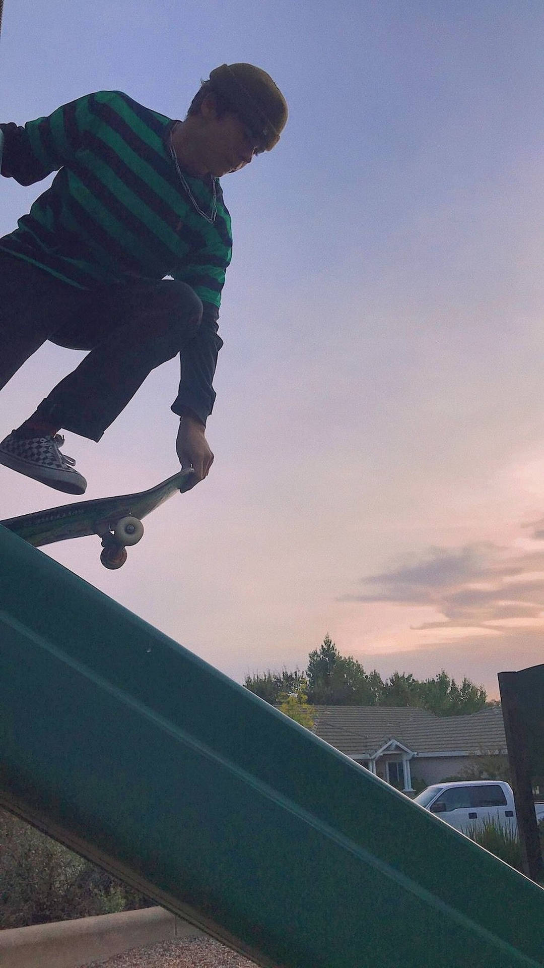 Aesthetic Skater Boy On Slide Wallpaper