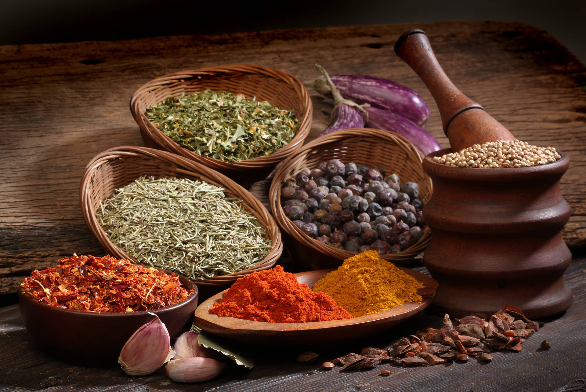 Aesthetic Spices And Herbs Display Wallpaper