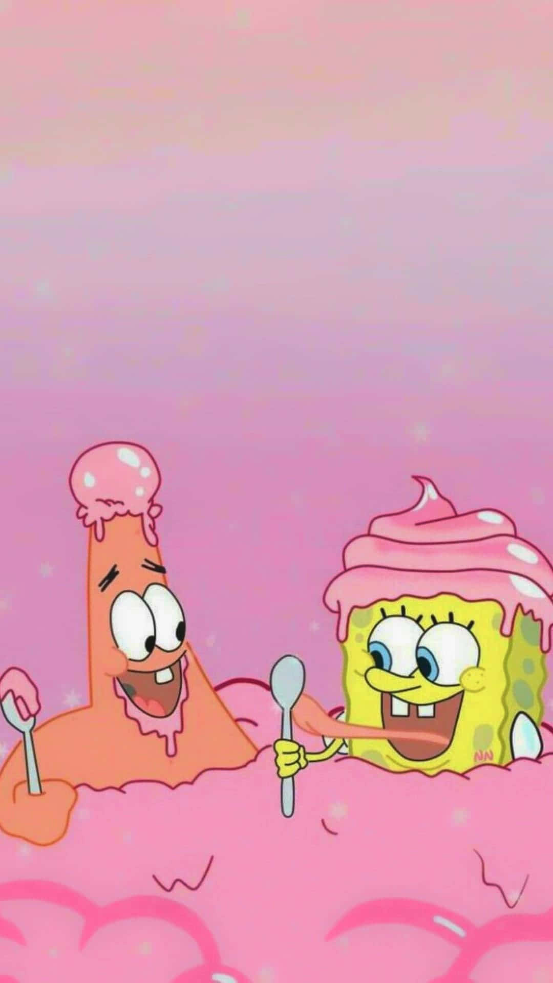 Æstetisk SpongeBob og Patrick Boblebad Tapet. Wallpaper