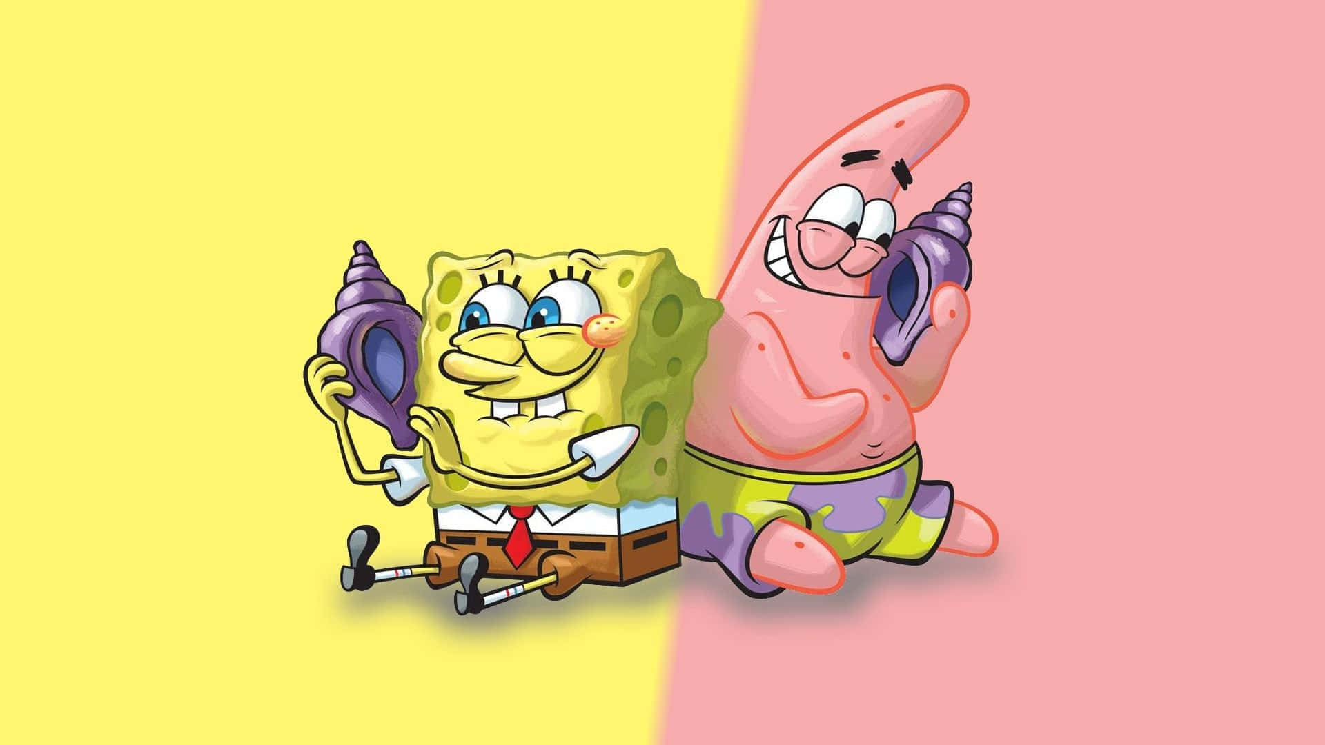 Aesthetic SpongeBob And Patrick Calling Each Other Wallpaper
