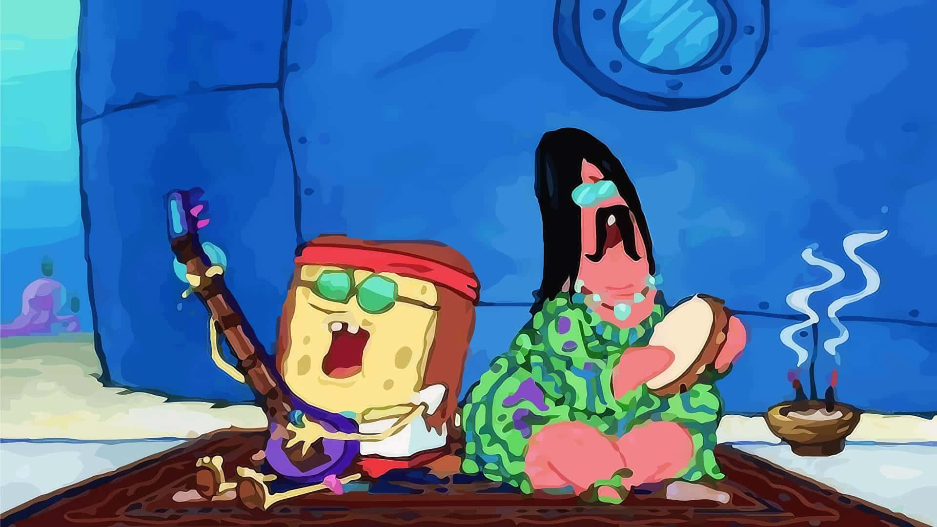 Æstetisk SpongeBob og Patrick synger. Wallpaper