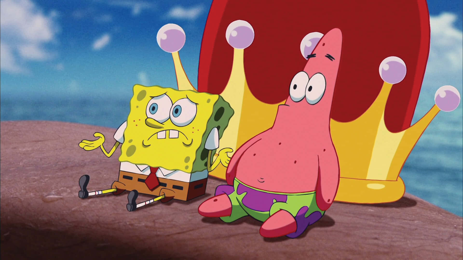 Spongebobe Patrick Estetici Con Una Grande Corona Sfondo