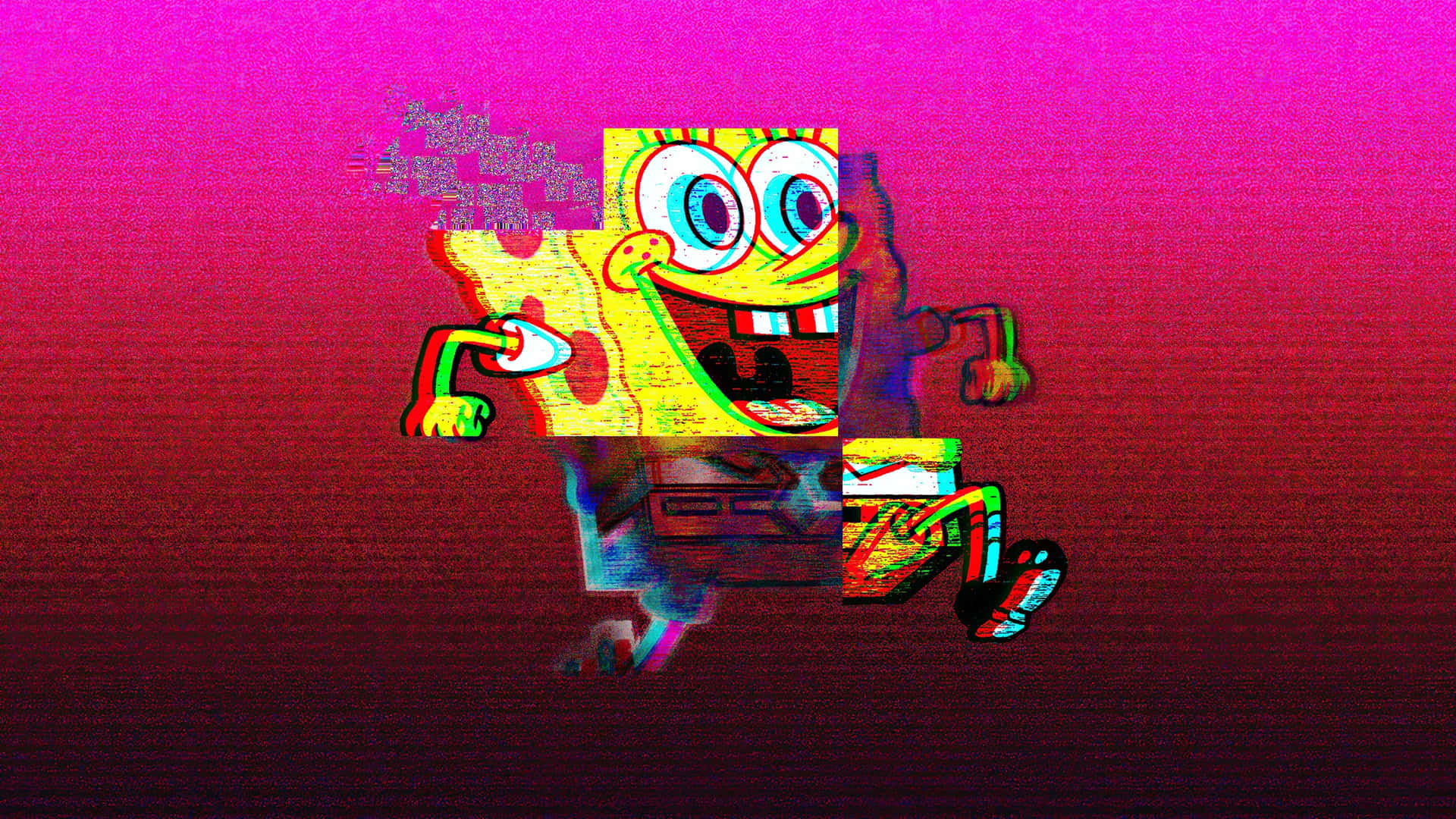 Tapetmed Glitch-effekt Och Estetiskt Motiv Av Spongebob För Stationär Dator. Wallpaper