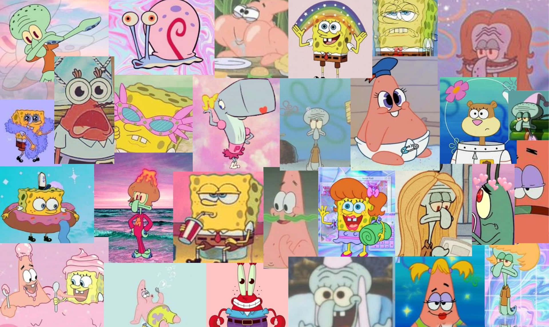 Charaktercollage Ästhetik Spongebob Desktop-hintergrund Wallpaper