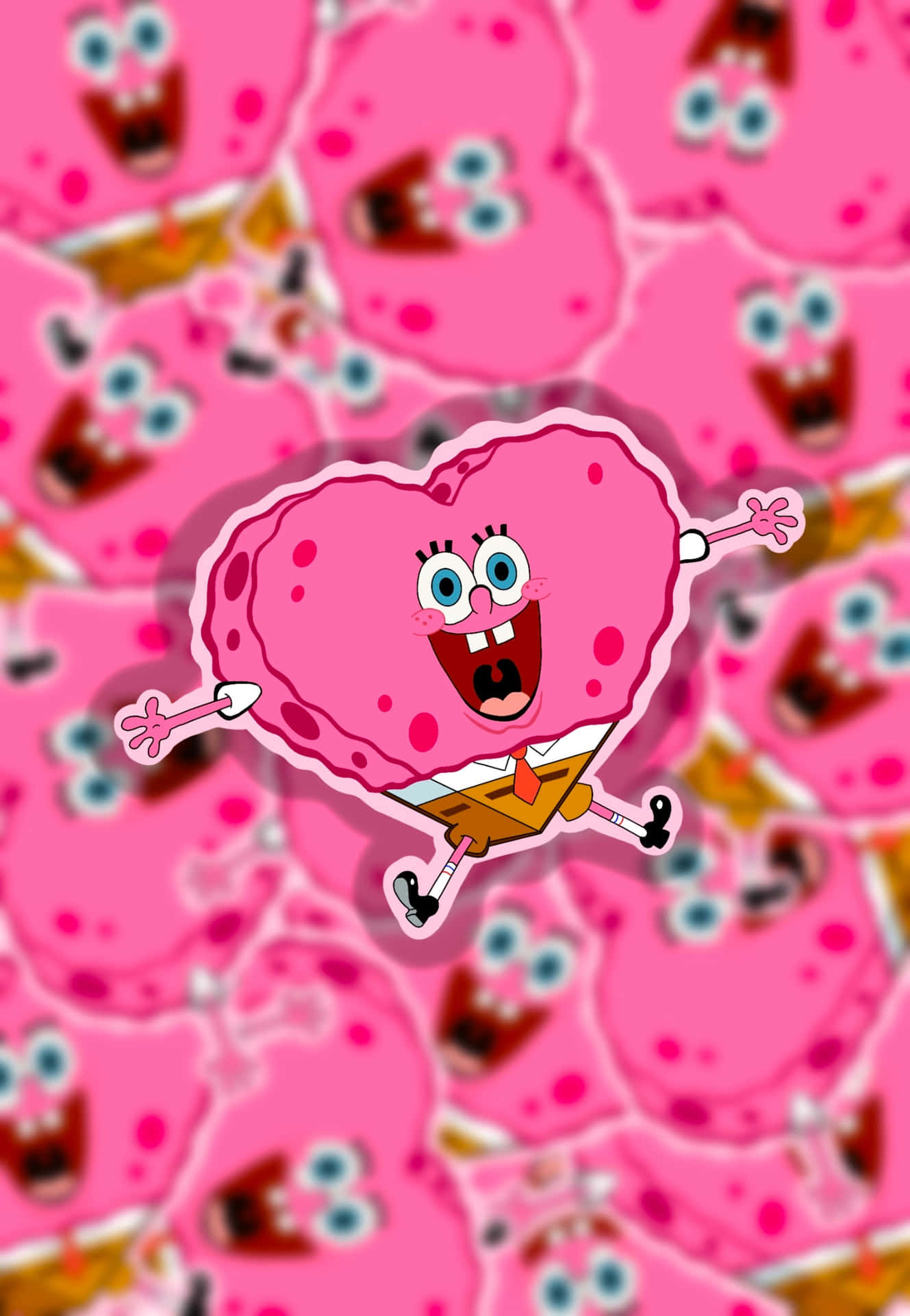 Aesthetic SpongeBob In Pink Hearts Wallpaper
