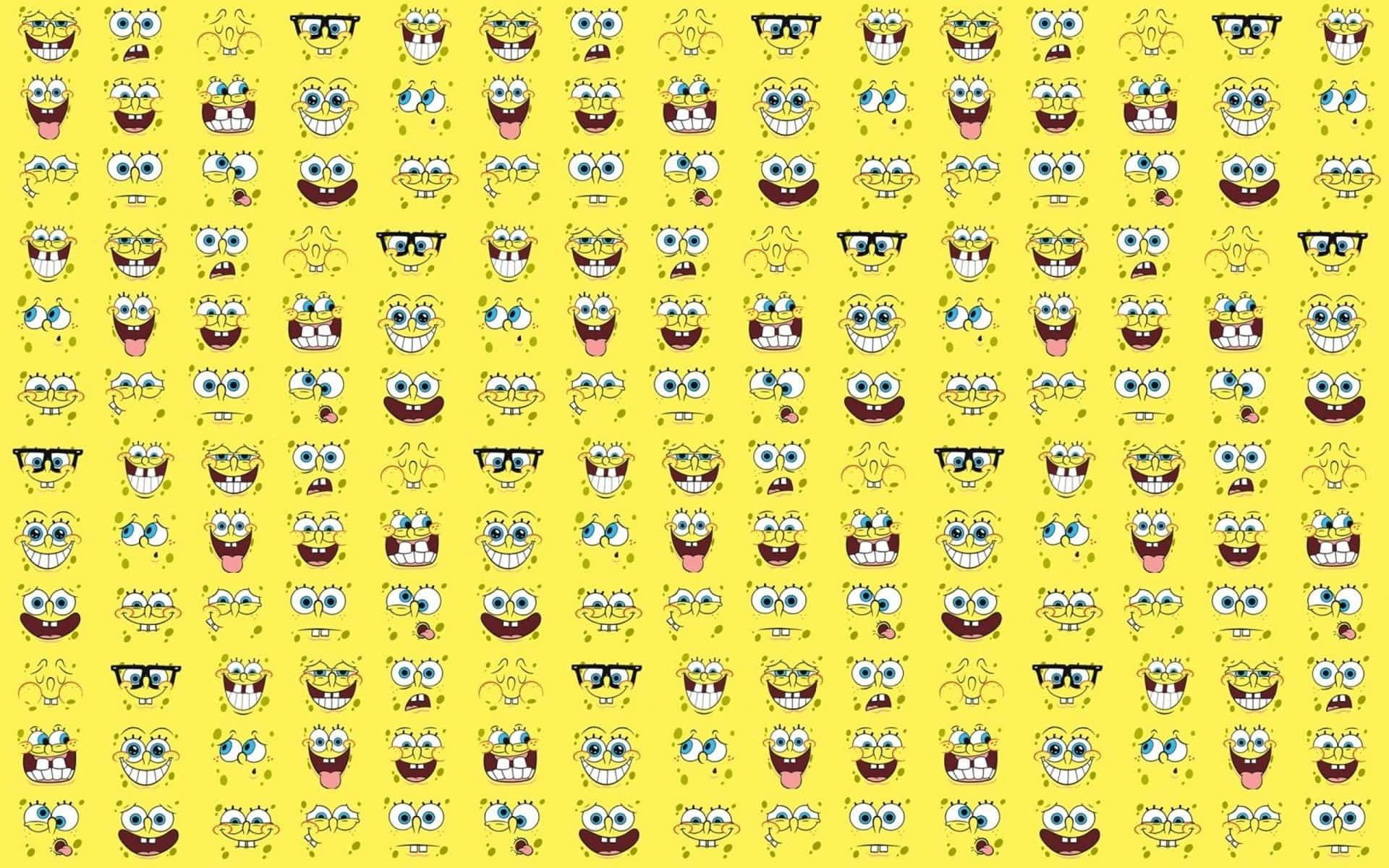 Spongebobschwammkopf Hintergrundbild Mit Vielen Gesichtern Darauf. Wallpaper
