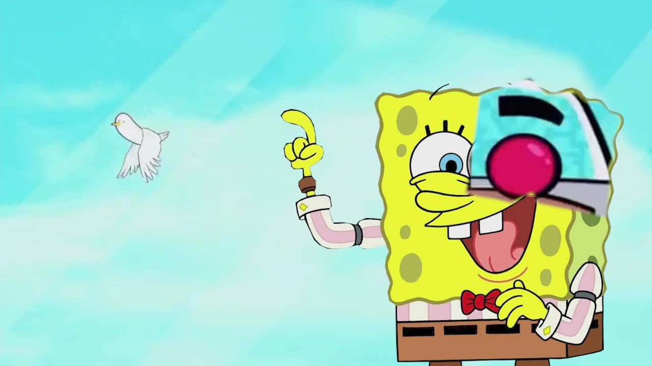 Spongebob Squarepants - A Cartoon Character Flying A Bird Wallpaper